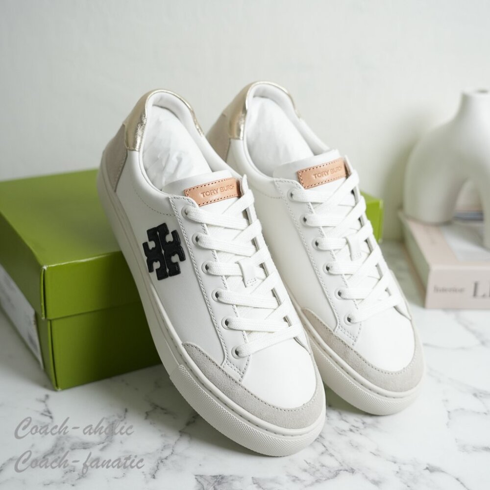 Tory Burch Color Block Signature T-Logo Leather Sneaker Shoes 161131